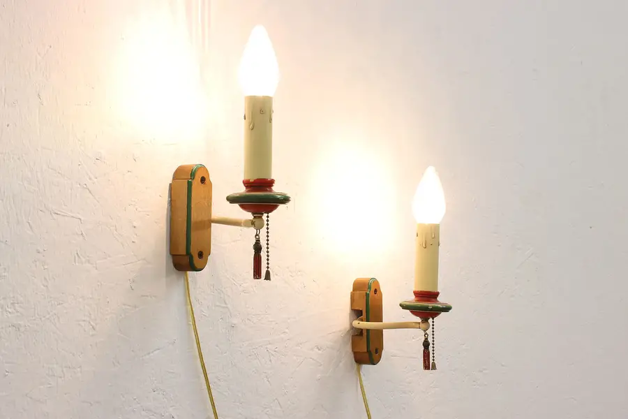 Photo of Pair of Vintage Paint & Brass Wall Candle Sconces