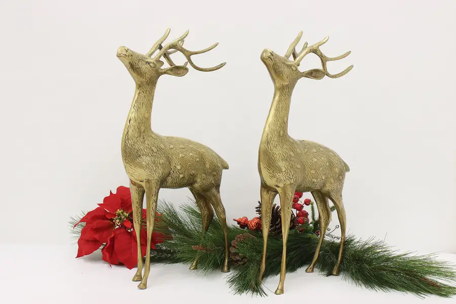 Photo of Pair of Vintage Cast Brass Decorative Deer Sculptures