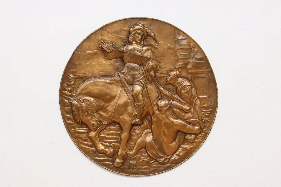 Photo of Embossed Copper Vintage Saint Martin & Beggar Plaque, Louis