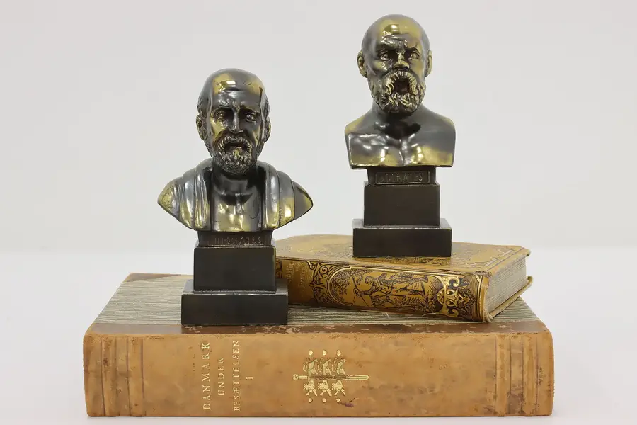 Photo of Pair of Vintage Greek Philosopher Brass Plated Bookends