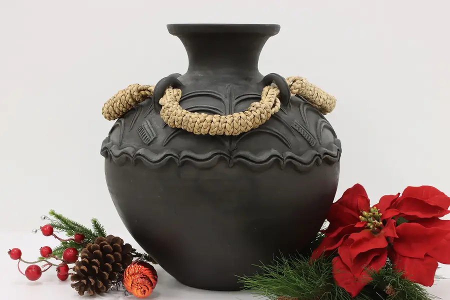 Photo of Painted Ceramic Vintage Decorative Vase or Planter, Rope