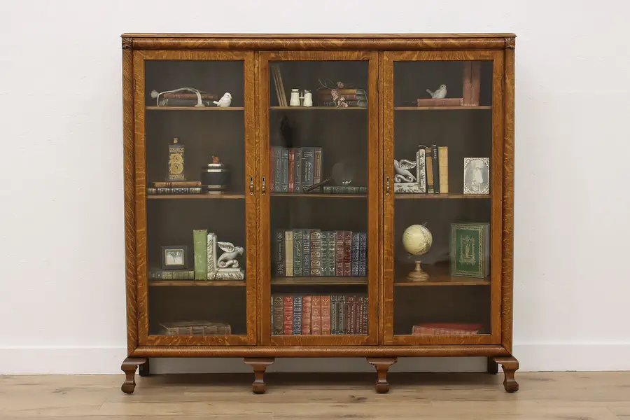 Photo of Empire Design Antique Oak Triple Library Bookcase or Display