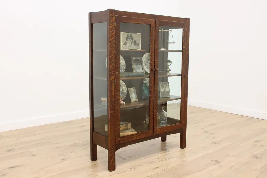Photo of Craftsman Oak Antique China Display Cabinet or Bookcase