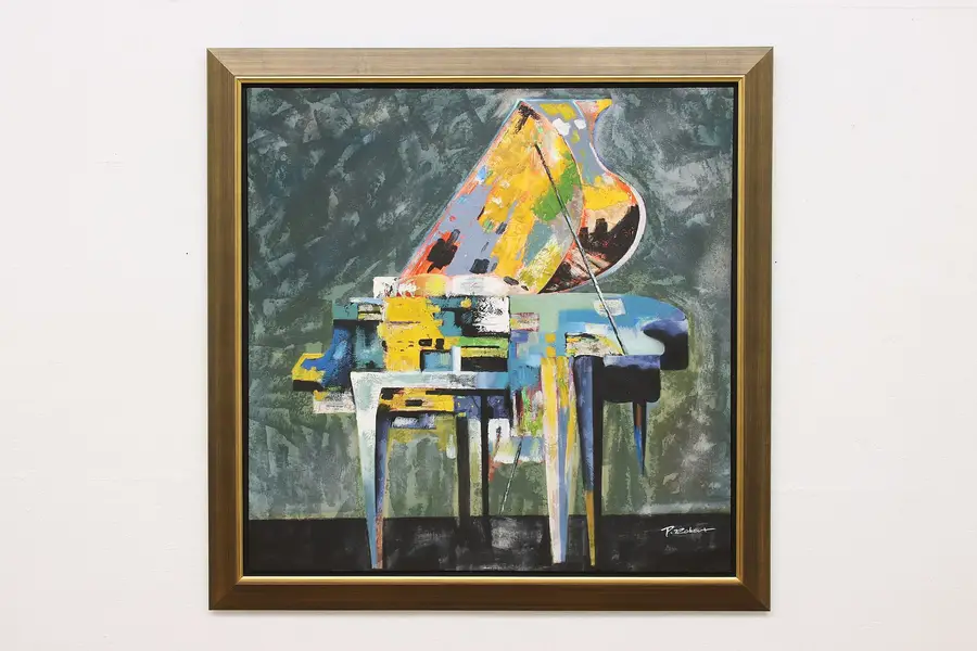 Photo of Colorful Piano Vintage Original Oil Painting 56"