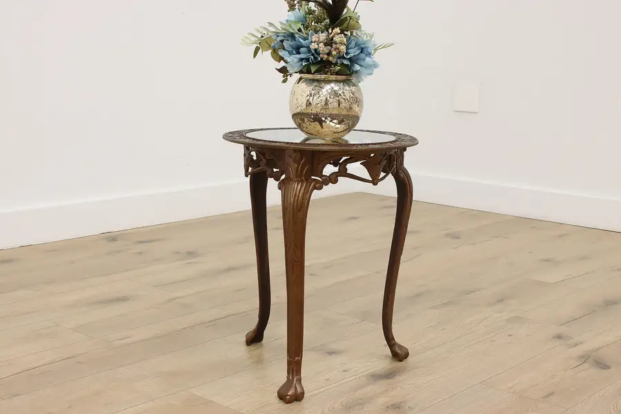 Photo of Classical Antique Bronze Finish Cast Iron & Glass Side Table