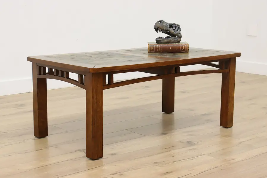 Photo of Arts & Crafts Mahogany & Stone Top Coffee Table, Riverside
