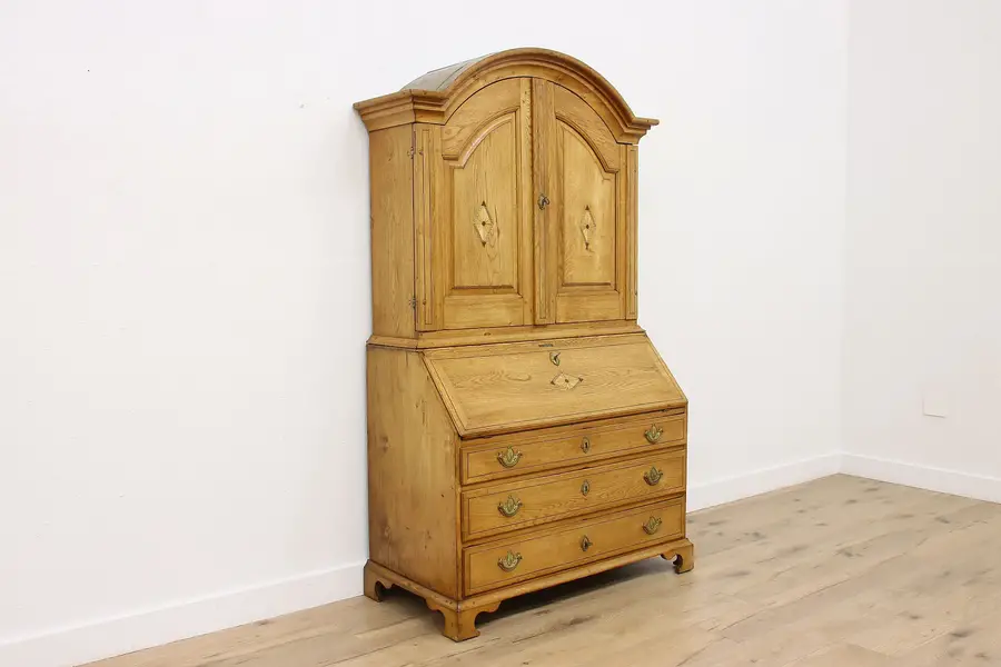 Photo of Swedish Antique 1750s Oak & Inlay Secretary Desk & Bookcase