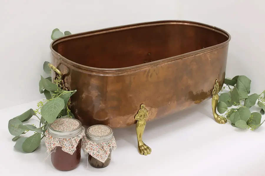 Photo of Farmhouse Antique Copper & Brass Boiler or Planter Paw Feet