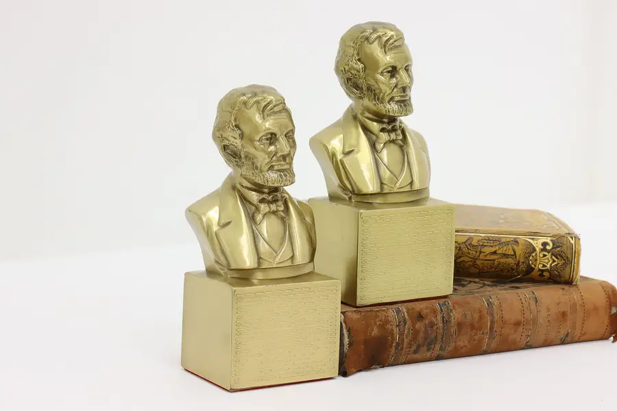 Photo of Pair Vintage President Lincoln Library Office Bookends PMC