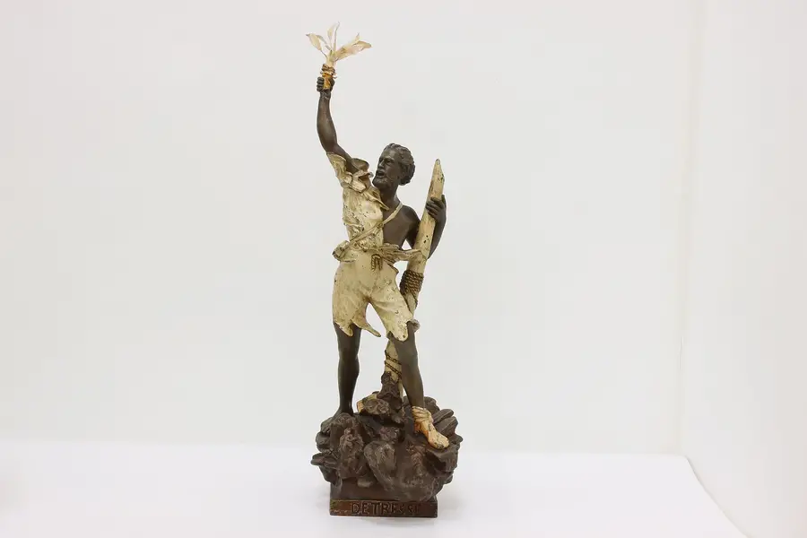 Photo of Stranded Man Antique Painted Metal Sculpture after Waagen