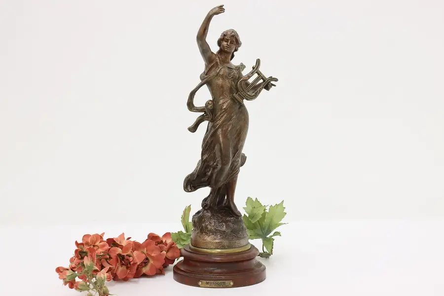Photo of French Antique Bronze Finish Musique Sculpture after Grisard