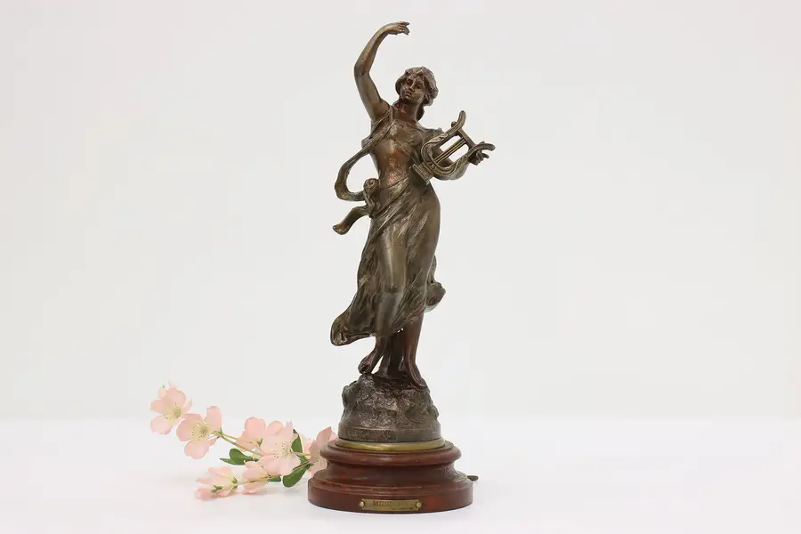 Photo of French Antique Bronze Finish Woman Musique Sculpture