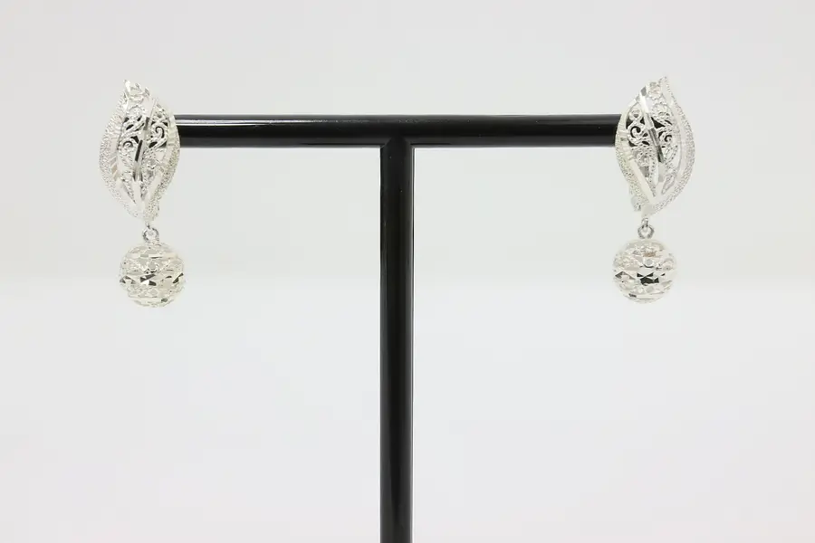 Photo of Sterling Silver Filigree Drop Earrings with Faceted Ball Dangles