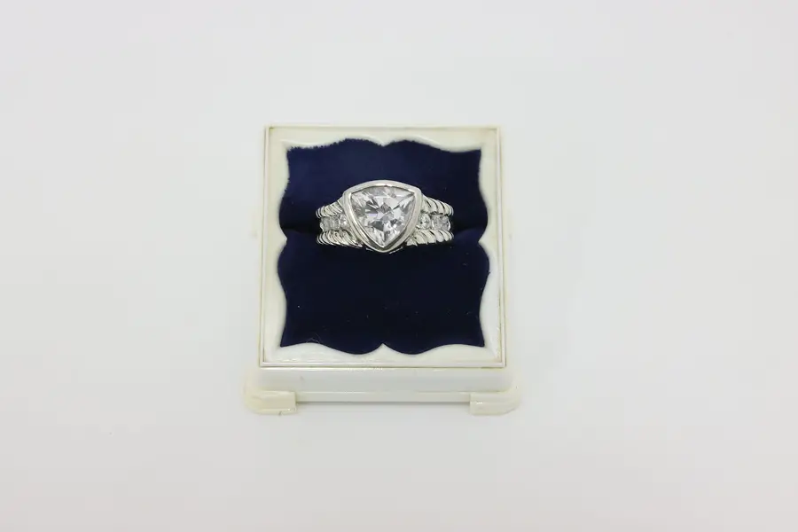 Photo of Sterling Silver Trillion CZ Statement Ring – Size 7