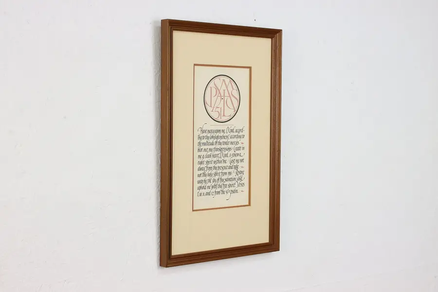 Photo of Psalm 51 Verses Vintage Original Calligraphy, Podesta 18.5"