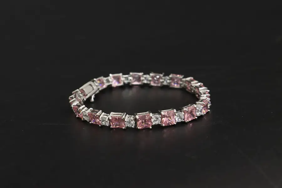 Photo of Pink & White CZ Gemstone Sterling Silver 7" Bracelet