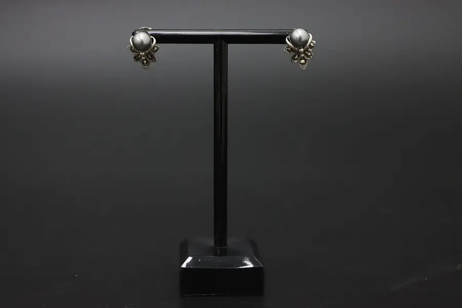 Photo of Pair of Sterling Silver & Grey Freshwater Pearl Earrings