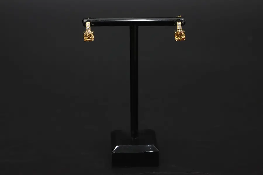 Photo of Pair of Gold Vermeil & Amber CZ Gem Drop Earrings
