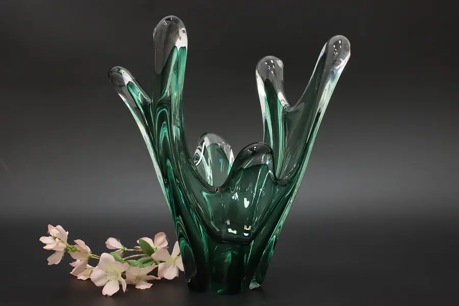 Photo of Italian Vintage Blown Emerald Art Glass Sculpture, Murano