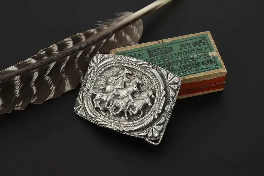 Photo of Wild Mustangs Vintage Pewter Belt Buckle EGE