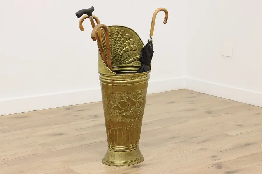 Photo of Farmhouse Brass Fireplace Coal Scuttle Umbrella Stand