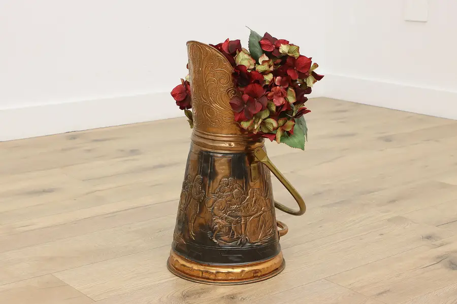 Photo of Farmhouse Antique Embossed Copper Brass Fireplace Scuttle