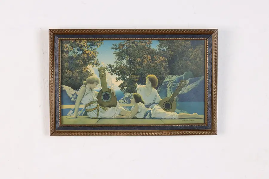 Photo of Women & Lutes Antique Art Deco Print Maxfield Parrish 11.5"