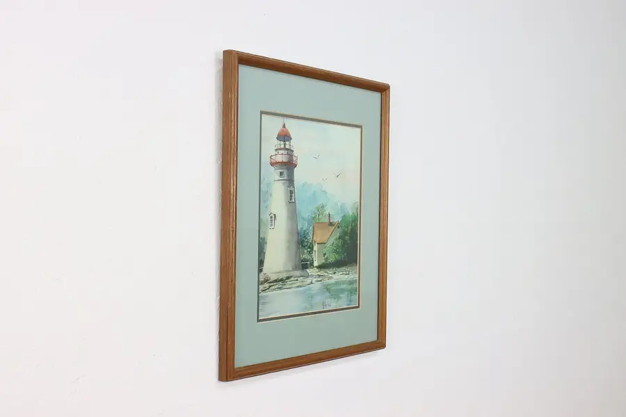 Photo of Marblehead Lighthouse Vintage Watercolor Painting Keinl 22"
