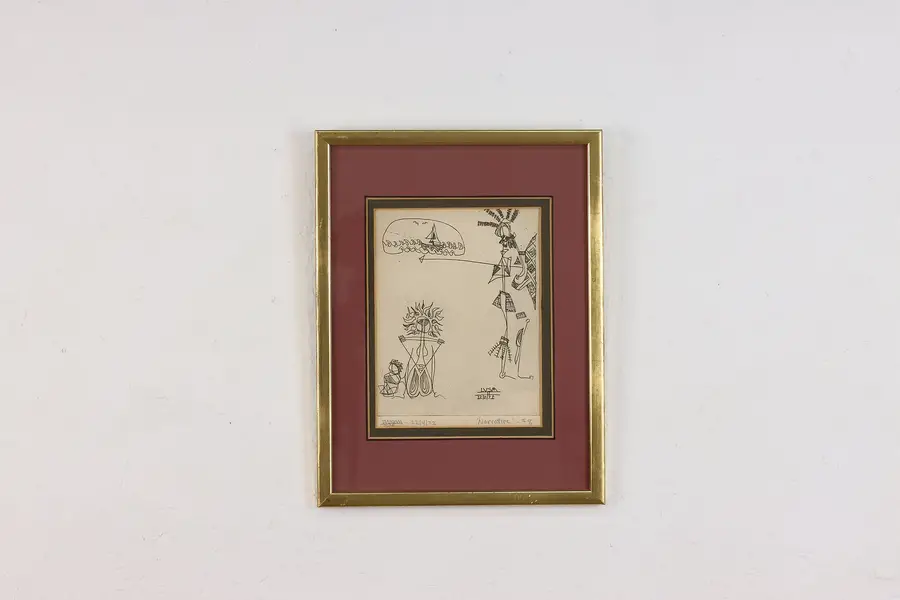 Photo of Abstract Island Life Vintage Original Ink Drawing Millar 13"