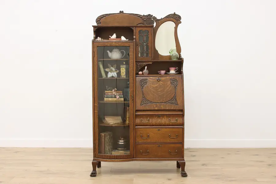 Photo of Victorian Antique Oak Side by Side Secretary Desk & Bookcase