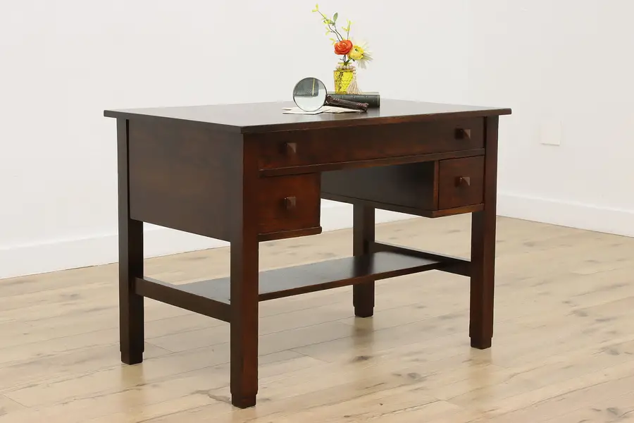 Photo of Arts & Crafts Mission Oak Antique Library Table Office Desk