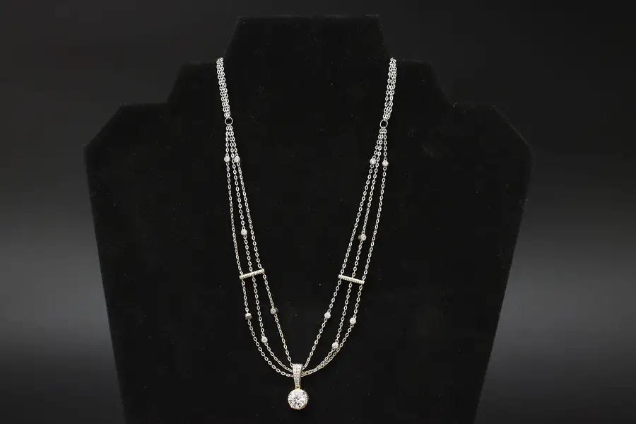 Photo of Sterling Silver & CZ Gemstone Triple Strand 19" Necklace ADI
