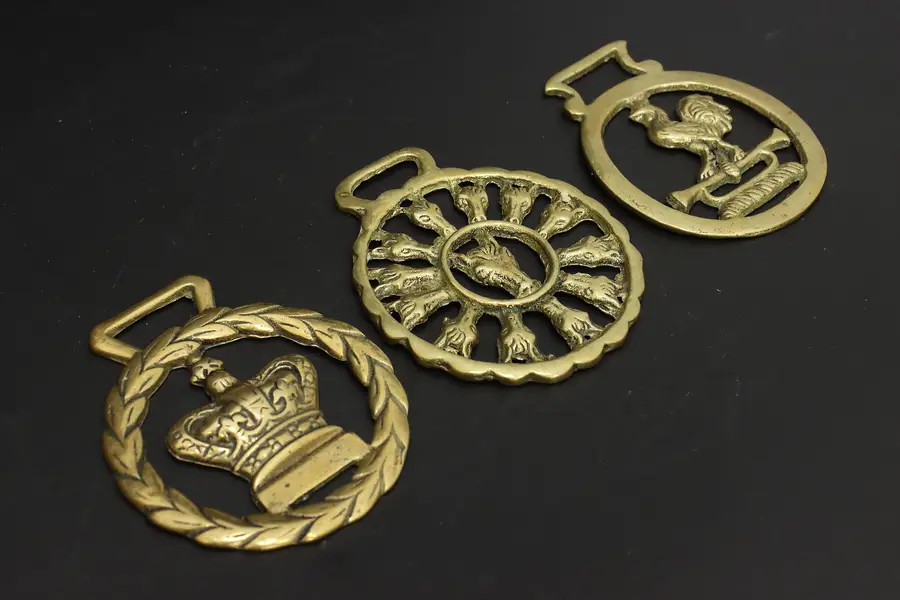 Photo of Set of 3 English Antique Horse Brass Harness Medallions