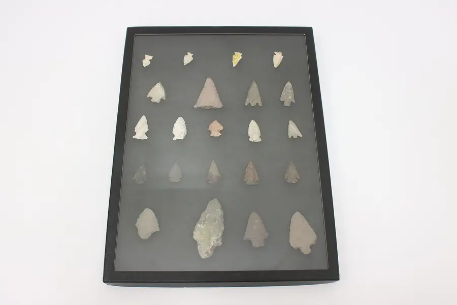 Photo of Framed Antique Indigenous Stone Point & Arrowhead Collection