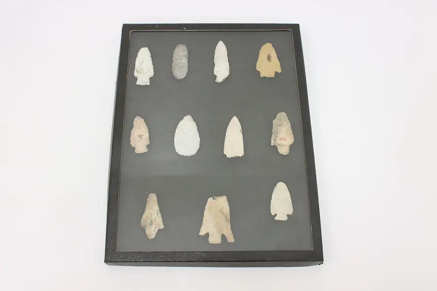 Photo of Framed Antique Indigenous Stone Point & Arrowhead Collection