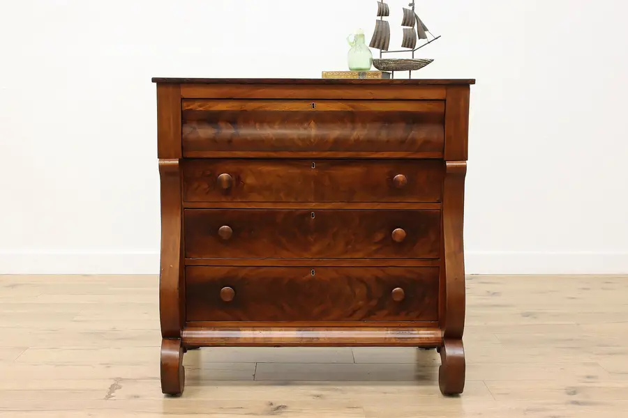 Photo of Empire Antique 1840s Carved Mahogany Dresser or Chest