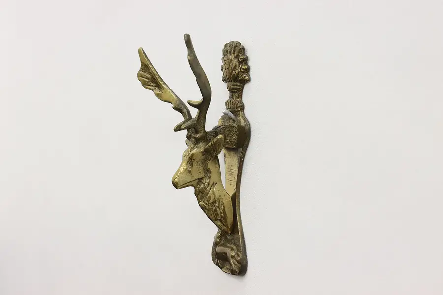Photo of Brass Antique Stag & Hunting Dog Door Knocker