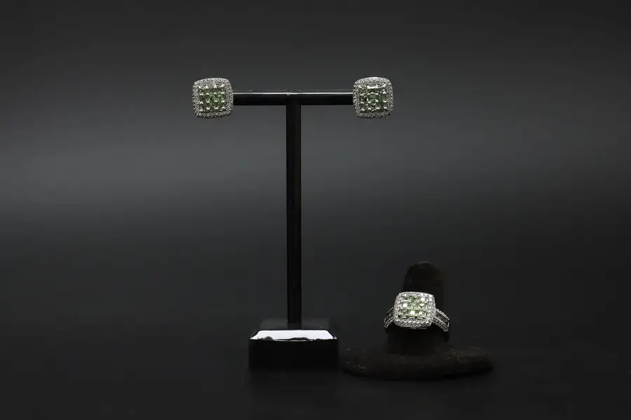 Photo of 3pc Sterling Silver Prasiolite Gems Size 9 Ring & Earrings