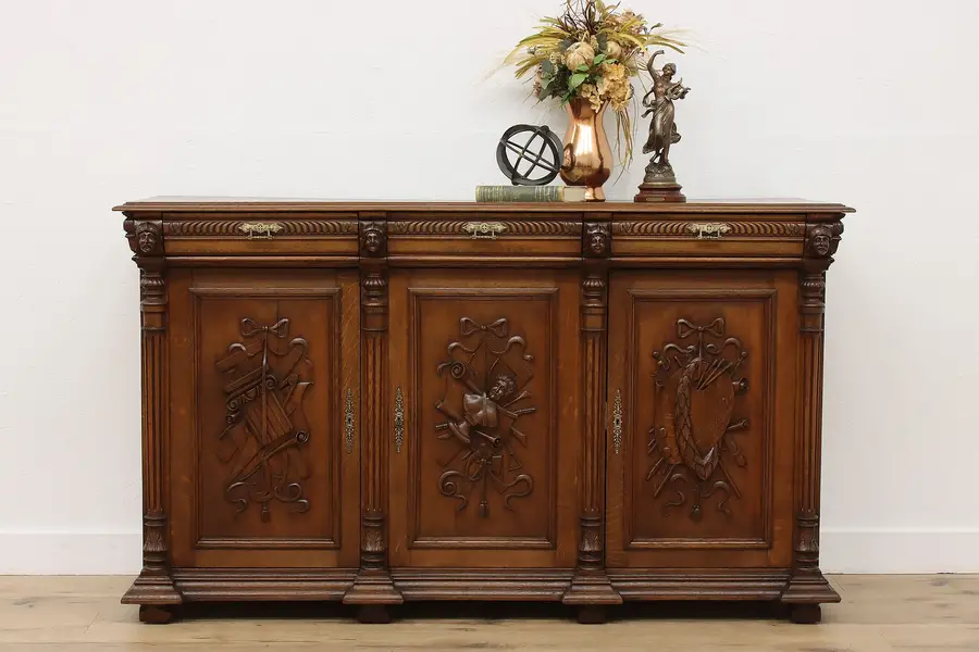 Photo of Renaissance Antique Carved Oak Buffet Sideboard TV Console
