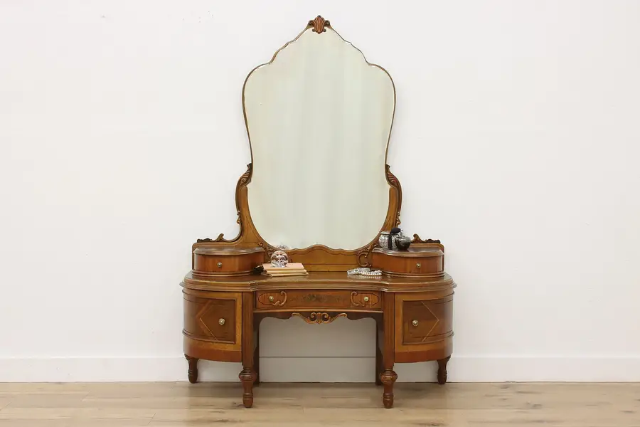 Photo of Tudor Vintage Walnut Vanity Dressing Table & Mirror Joerns