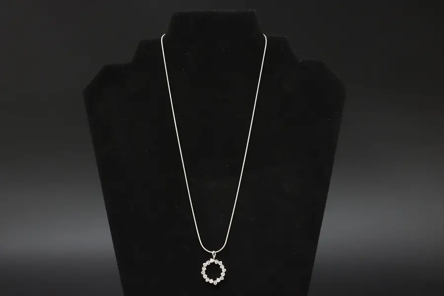 Photo of White Cubic Zirconia Pendant & Sterling Silver 18" Necklace