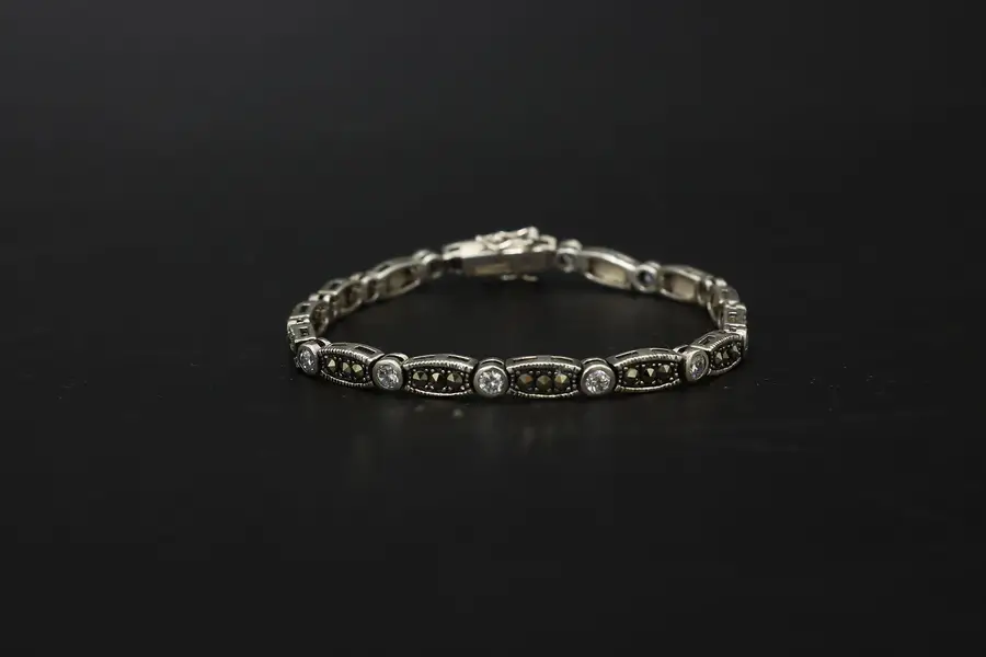 Photo of Sterling Silver & Marcasite Gemstone 7" Bracelet