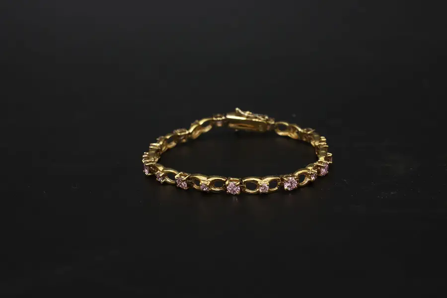 Photo of Pink CZ Gemstone & Gold Plated Sterling Silver 7" Bracelet