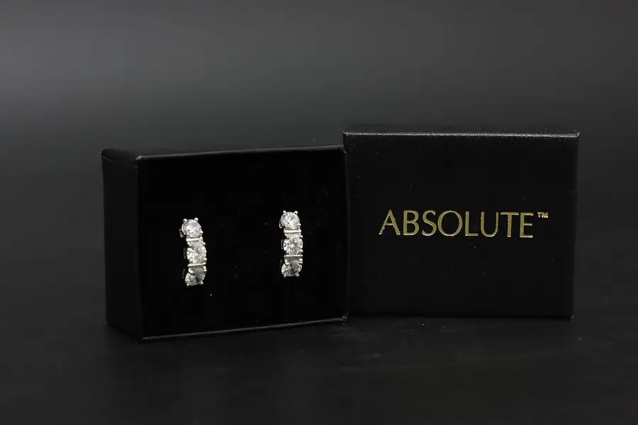 Photo of Pair of White CZ Gemstone & Sterling Silver Earrings