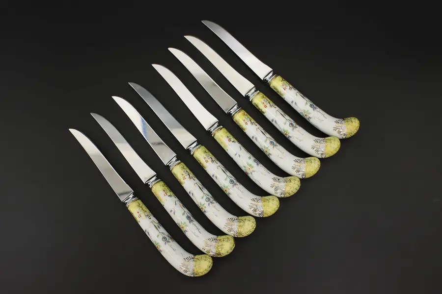 Photo of Set of 8 Vintage English Hand Painted Porcelain Knives Prill