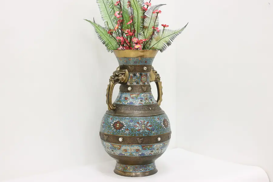 Photo of Japanese Antique Bronze Cloisonne Decorative Vase or Urn 24"