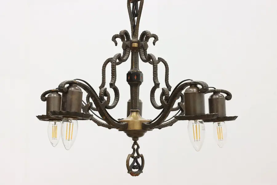 Photo of Art Deco Vintage Bronze 5 Arm Chandelier, Pendant