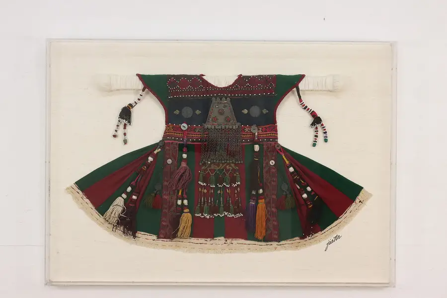 Photo of Turkmen Vintage Folk Art Child Dress in Shadow Box 40.5"