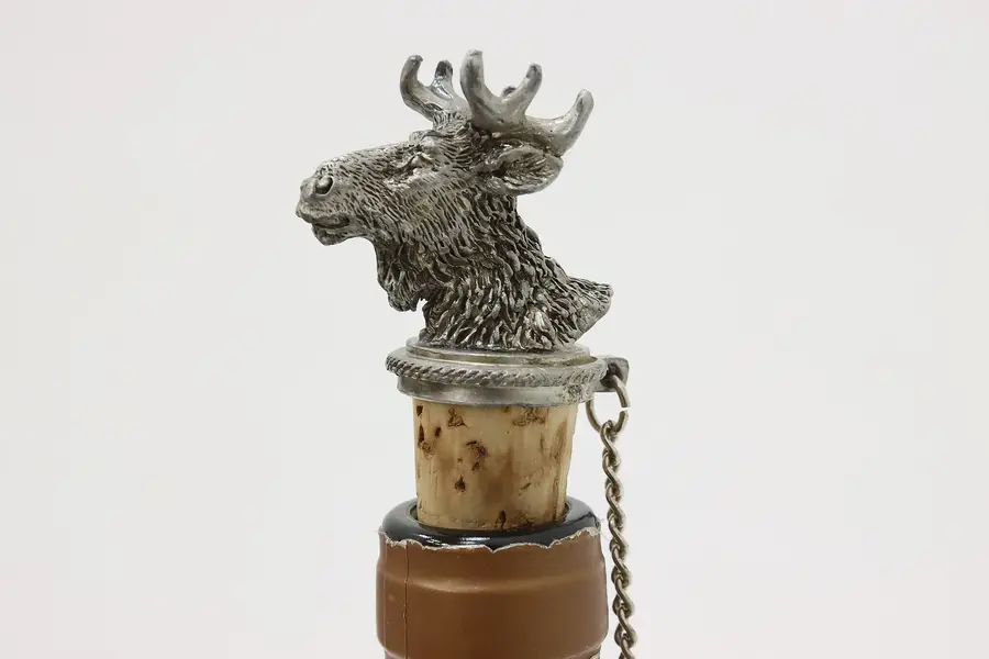 Photo of Farmhouse Vintage Pewter Moose Head Wine Bottle Stopper