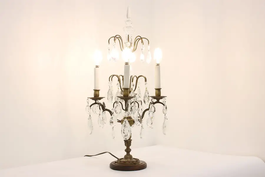 Photo of Traditional Vintage Brass & Crystal 4 Candle Candelabra Lamp